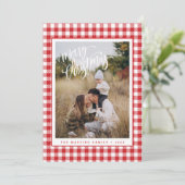 レッドプレイドホリデーフォトメリークリスマスカード シーズンカード (スタンド正面)