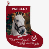 レッドプレイドホースラージクリスマスストッキング ラージクリスマスストッキング (正面)