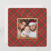 レッドプレイドミニマリストクリスマスフォトカード (正面/裏面)