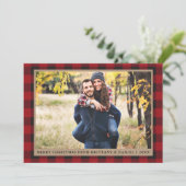 レッドプレイドメリークリスマスクラフトカップルの写真 シーズンカード (スタンド正面)