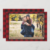 レッドプレイドメリークリスマスクラフトカップルの写真 シーズンカード (正面/裏面)