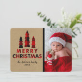 レッドプレイドメリークリスマスツリーズクラフトホリデー 招待状 (スタンド正面)