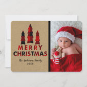 レッドプレイドメリークリスマスツリーズクラフトホリデー 招待状 (正面)