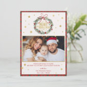 レッドプレイドメリークリスマスファミリーフォトカード 招待状 (スタンド正面)