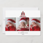 レッドプレイドメリークリスマスホリデー3写真撮影 招待状 (正面)