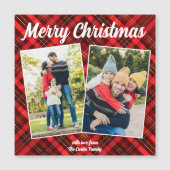 レッドプレイドメリークリスマス2フォトマグネットカード (正面)
