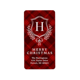 レッドプレイドモノグラムクリスマス差出人住所 ラベル