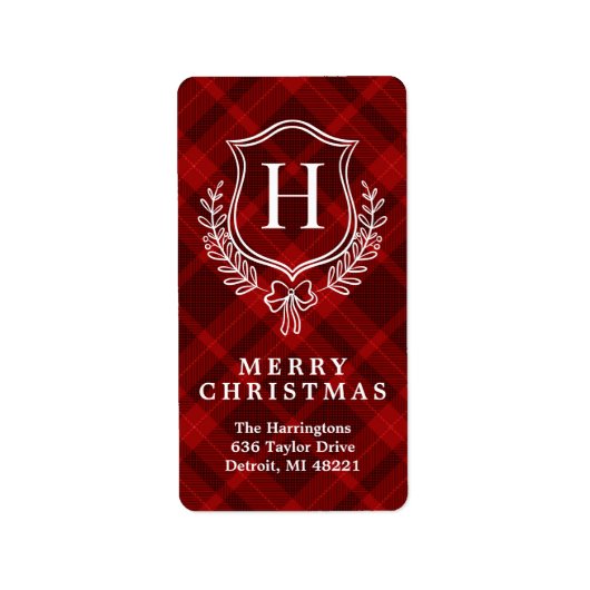 レッドプレイドモノグラムクリスマス差出人住所 ラベル (正面)