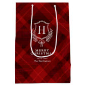 レッドプレイドモノグラム名クリスマス ミディアムペーパーバッグ (裏面)