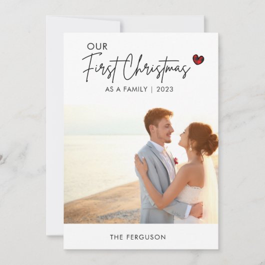 レッドプレイド写真クリスマススクリプト結婚の感謝の気持ち シーズンカード (正面)