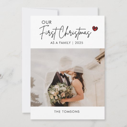 レッドプレイド写真クリスマススクリプト結婚の感謝の気持ち シーズンカード (正面)