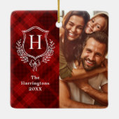 レッドプレイド家紋写真クリスマス セラミックオーナメント (裏面)