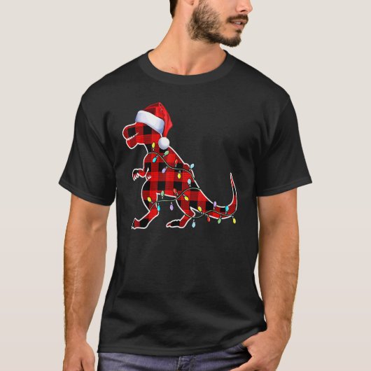 レッドプレイド恐竜レックスクリスマスライトツリーPJ広告 Tシャツ (正面)