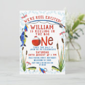 レッドプレイド我々はリール興奮魚釣り1st誕生日 招待状 (スタンド正面)