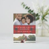 レッドプレイド新しい家のための休日の写真の移動 ポストカード (スタンド正面)