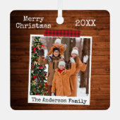 レッドプレイド木工芸品テープインスタントフォトスタイル メタルオーナメント (正面)