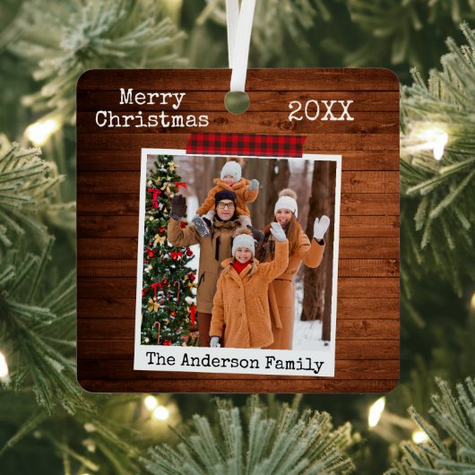 レッドプレイド木工芸品テープインスタントフォトスタイル メタルオーナメント (インサイチュ)