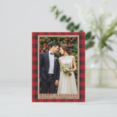 レッドプレイド結婚の写真ハッピーホリデイズクラフト ポストカード (スタンド正面)