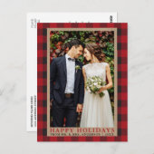 レッドプレイド結婚の写真ハッピーホリデイズクラフト ポストカード (正面/裏面)