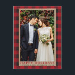 レッドプレイド結婚の写真ハッピーホリデイズクラフト ポストカード<br><div class="desc">レッドバッファロープライド結婚の写真ハッピーホリデーズクラフトはがき</div>