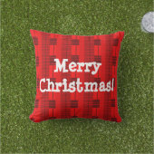 レッドプレイド装飾用クッション アウトドアクッション (芝生)