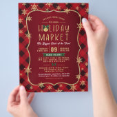 レッドプレイド金ゴールドスノーフレークホリデーマーケットフライヤー チラシ (手)