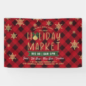 レッドプレイド金ゴールドスノーフレークホリデーマーケット 横断幕 (横)