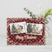 レッドプレイド金ゴールド雪メリークリスマスフォト シーズンカード (スタンド正面)