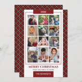 レッドプレイド12家族の写真コラージクリスマス シーズンカード (正面/裏面)