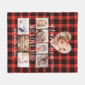 レッドプレイド8フォトコラージギフトパーソナライズされた フリースブランケット (正面(横))