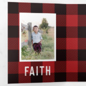 レッドプレイド+はっきりしたタイポグラフィホリデーフォトカード 三つ折り招待状 (内部最初)