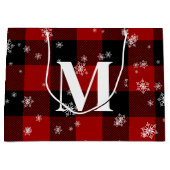 レッドプレイド&スノーフレークスモノグラムイニシャル冬 ラージペーパーバッグ (正面)