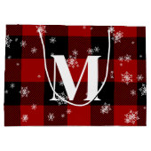 レッドプレイド&スノーフレークスモノグラムイニシャル冬 ラージペーパーバッグ (裏面)