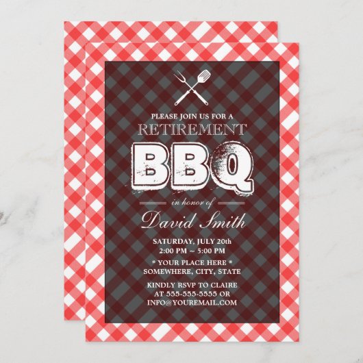 レッドプレイドBBQ退職パーティの招待状 招待状 (正面/裏面)