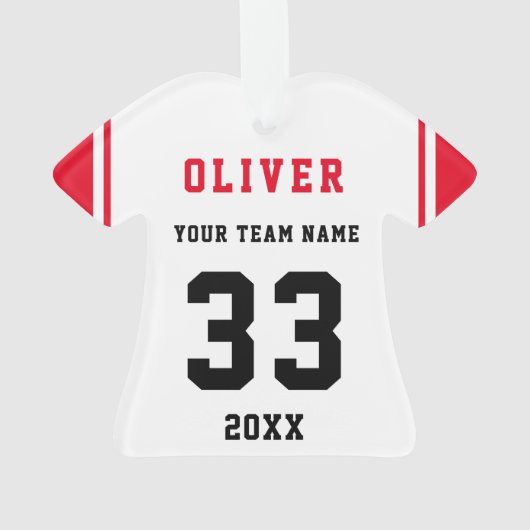 レッドプレイヤー名ナンバーチームスポーツキッズ記念日o オーナメント (裏面)
