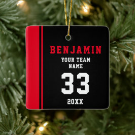 レッドプレイヤー名番号チームスポーツキッズキープサケ セラミックオーナメント