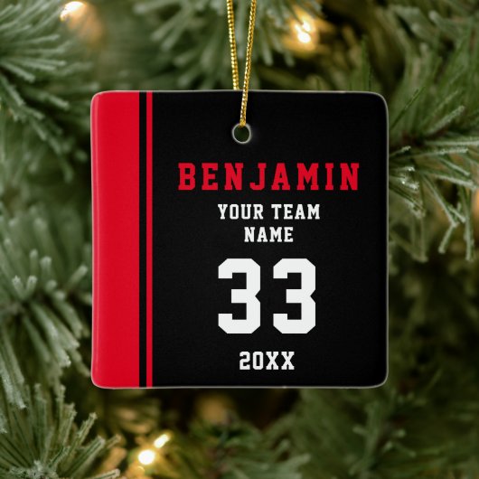 レッドプレイヤー名番号チームスポーツキッズキープサケ セラミックオーナメント (ツリー)