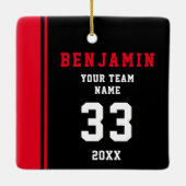 レッドプレイヤー名番号チームスポーツキッズキープサケ セラミックオーナメント (裏面)