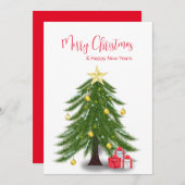 レッドプレゼントフラットホリデーカード付きクリスマスツリー シーズンカード (正面/裏面)