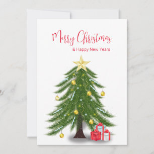 レッドプレゼントフラットホリデーカード付きクリスマスツリー シーズンカード