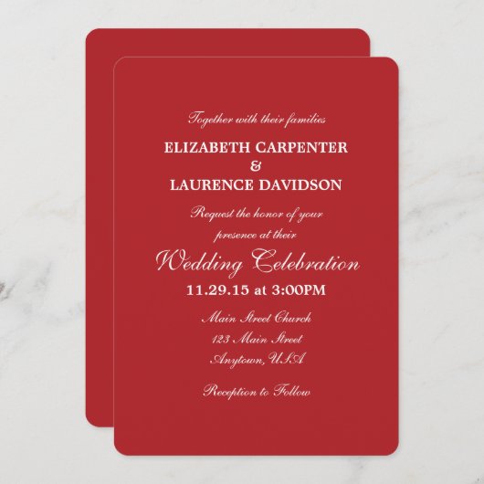 レッドプレーンシンプル結婚式招待状 招待状 (正面/裏面)