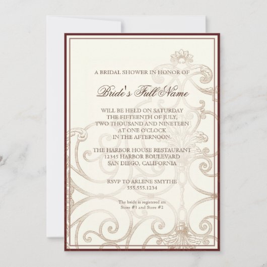 レッドプロテアハミングバード – ヴィンテージブライダルシャワー 招待状 (正面)
