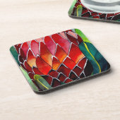 レッドプロテア花オリジナル水彩画 コースター (左側)