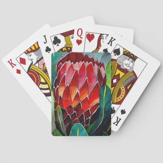 レッドプロテア花オリジナル水彩画 トランプ (裏面)