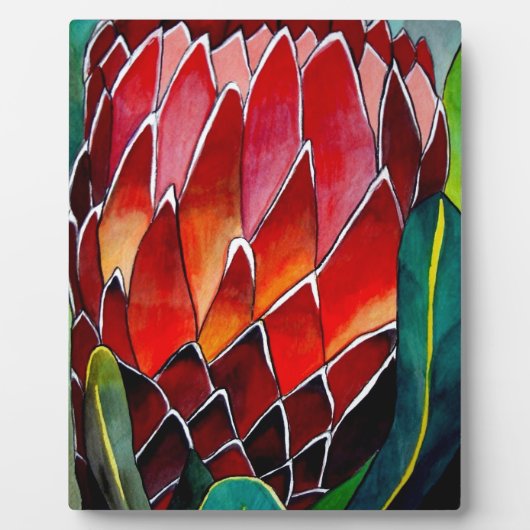 レッドプロテア花オリジナル水彩画 フォトプラーク (正面)