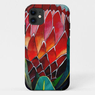 レッドプロテア花オリジナル水彩画 iPhone 11 ケース