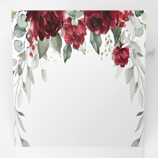 レッドプーニーエピファニー結婚式 プログラムトリフォールドカード 三つ折り招待状 (内部最初)