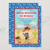 レッドヘアカウボーイウェスタン子供の誕生日 招待状 (正面/裏面)