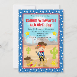 レッドヘアカウボーイウェスタン子供の誕生日 招待状