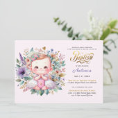 レッドヘアガールのバプテスムパープル金ゴールドフローラクロス 招待状 (スタンド正面)